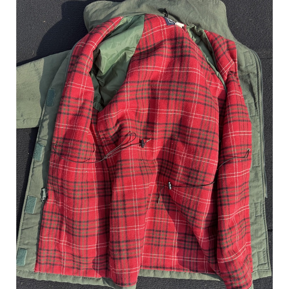 Vintage Woolrich Woman Medium Parka Coat Green Plaid Lined Hooded Thinsulate USA - Picture 11 of 14